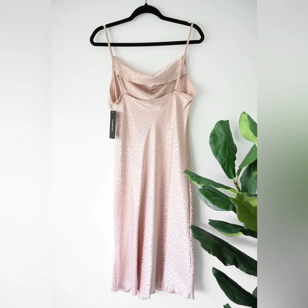 Bebe Cowl Neck NWT Leopard Pink Satin Dress - Picture 7 of 9